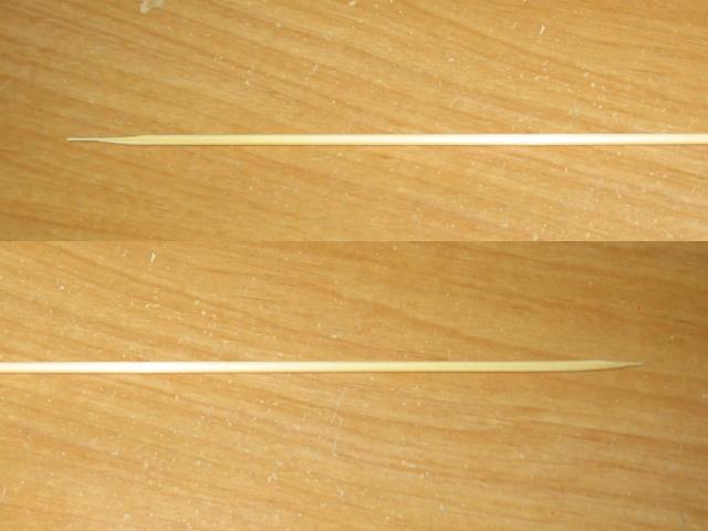 Showing a stick that has been whittled to a sharp point at the tip