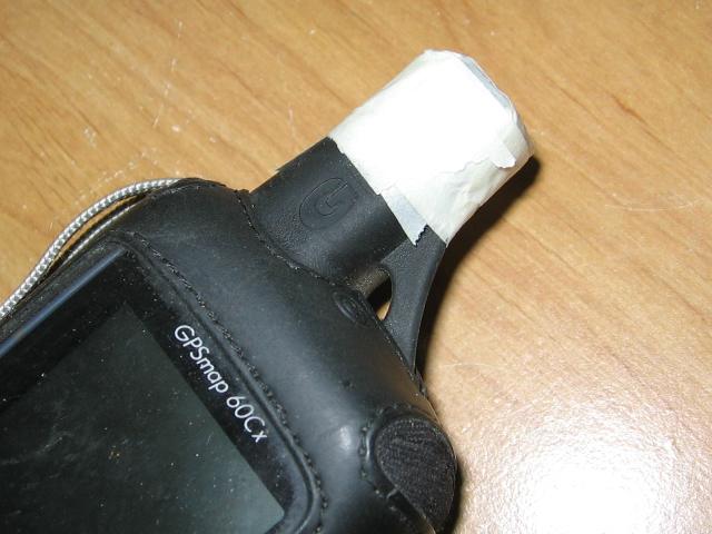 The antenna wrapped in painters tape