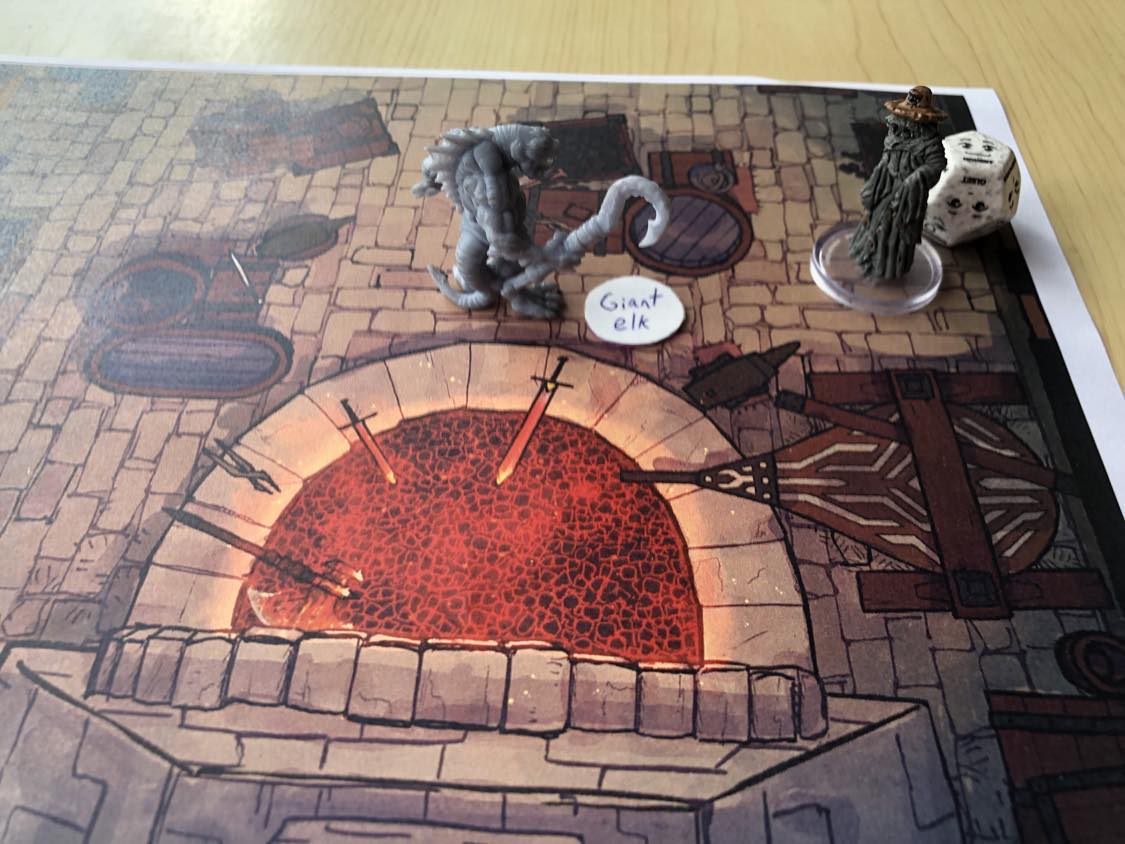 Backed against a wall, the blacksmith looks more relieved as you pull a giant elk from the bag of tricks.