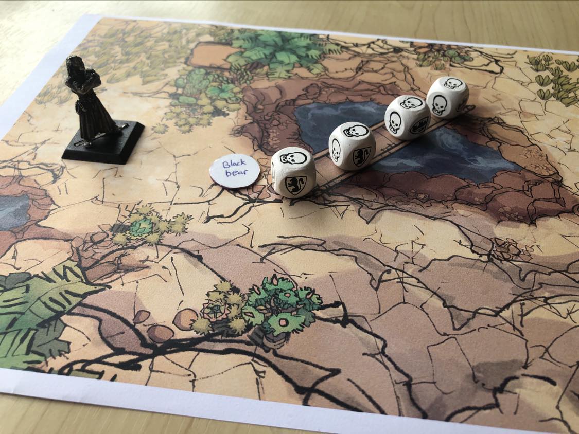 You block the skeletons from crossing the bridge by throwing down a black bear in front of them!